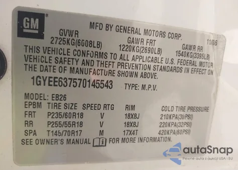 2007 Cadillac Srx V6 z USA, uszkodzony, nr VIN 1GYEE637570145543